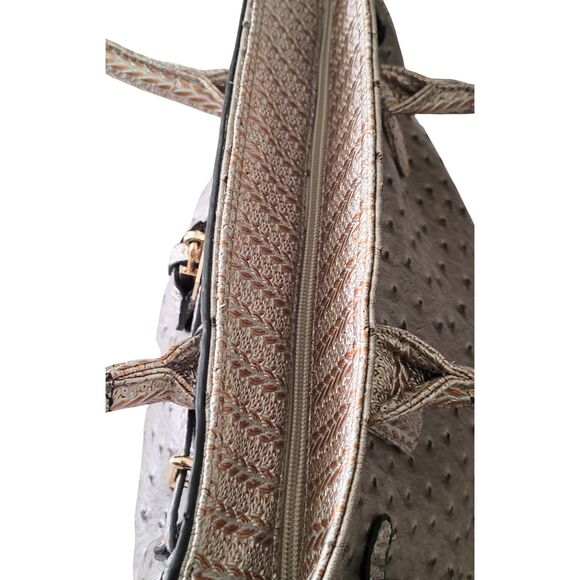 Silver Faux Ostrich Skin Pattern Leather Women’s Satchel Purse Handbag Used - Picture 11 of 16